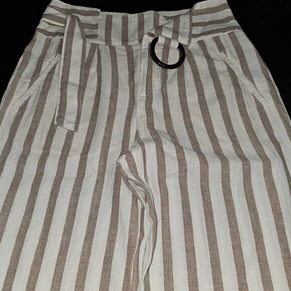 Anthropologie Womens Brown Oasis Stripe Linen Blend Pants 2 - Picture 3 of 6
